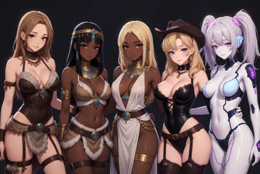 Taş devrinden gelecekteki edepsiz konuşma yolculuğuna seksi kadınlar