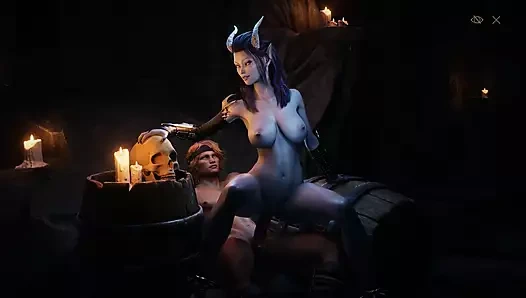 Yüksek rahibe güç kazanmak için şövalyenin yarağına biniyor. 3D Full HD