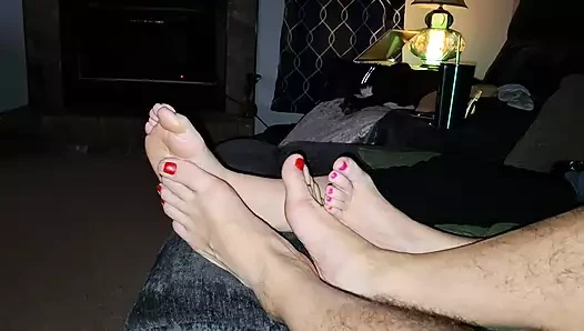 We need our cute soft feet toes covered with your hot thick man juice