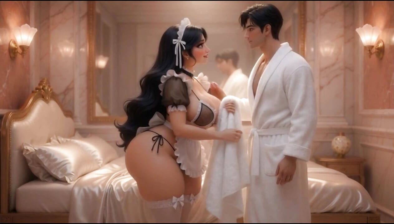 Obedient Maid Pleases Her Young Master (AI generated))