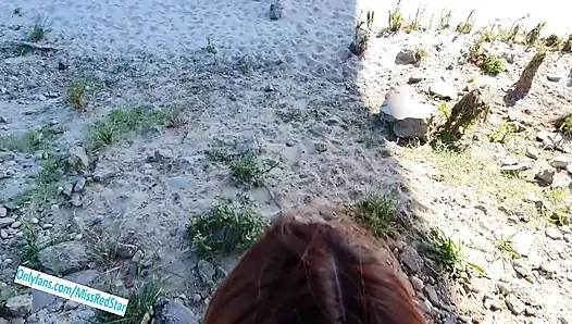 Public Blowjob on Beach Mouth Creampie