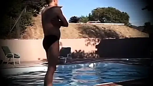 Girl with Hairy Pussy Fucked by Three Big Cocks in the Pool