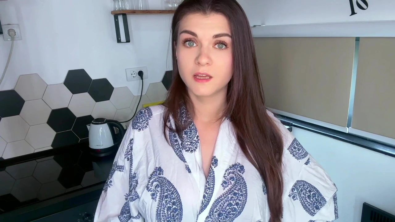 Milky Stepmother's Boner was Licked by Her Stepson on the Kitchen