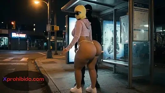Big Ass Girlfriend Dancing Provocatively at Bus Stop