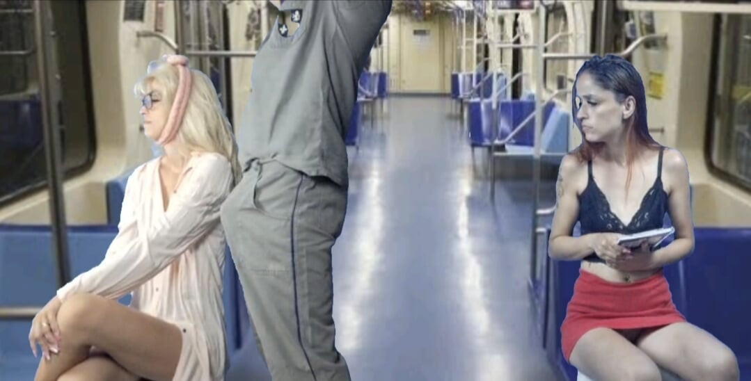 Pervert gets on the train rubbing cock on women in public!