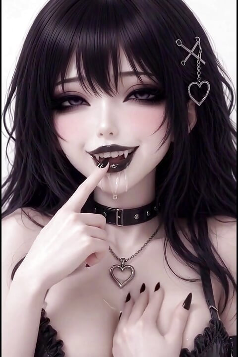 Ateşli 3 boyutlu anime gotik baddie beyaz uzayda parmaklıyor