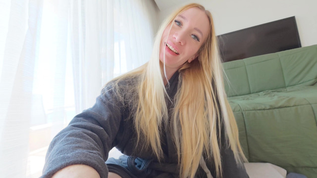 Blonde in Robe Solo Fingering Multiple Squirts Wet Pussy Close Ups