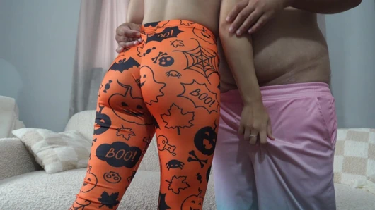 Indian stepsister is in Halloween leggings so stepbrother went there and fucked her big ass then they had sex