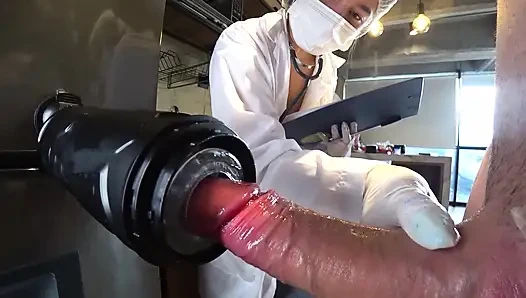 LATINA NURSE milks my CUM sample with Machine and his deepthroat