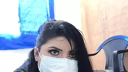 Busty secretary makes a porn video from the office basement