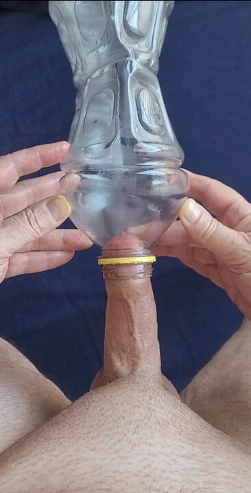 Masturbator sucked by the plastic bottle to warm my cock for a cum shot to snack on