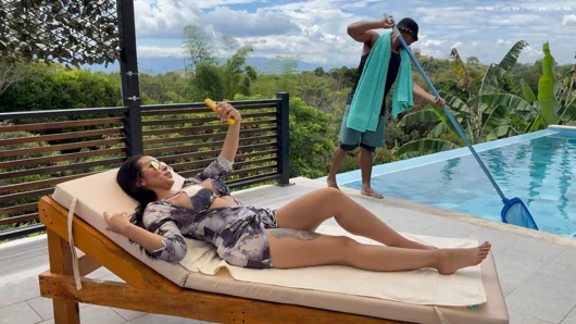 Horny Latina guest can't resist the BBC pool boy outdoors - Rioc69