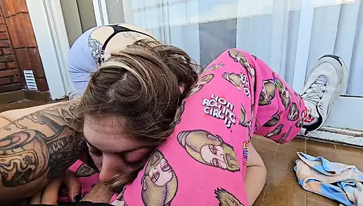 With my wife smoking one on the balcony she got hot and ended up sucking