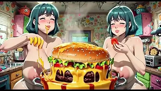 Komik kadınlar yemek pişiriyor, ai animasyonu