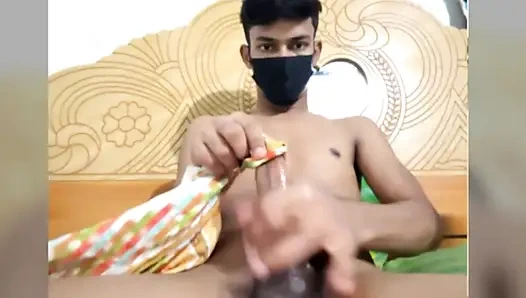Secretly performing a penis oil massage in a private room.
