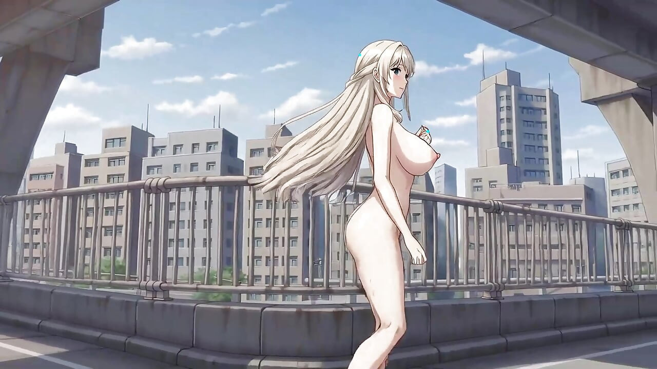 A woman walking naked in public