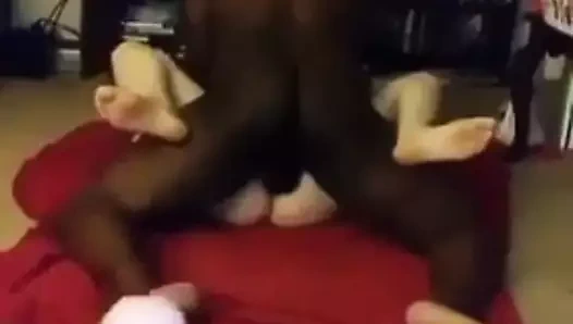 Cuckold jerks off while wife is fucking