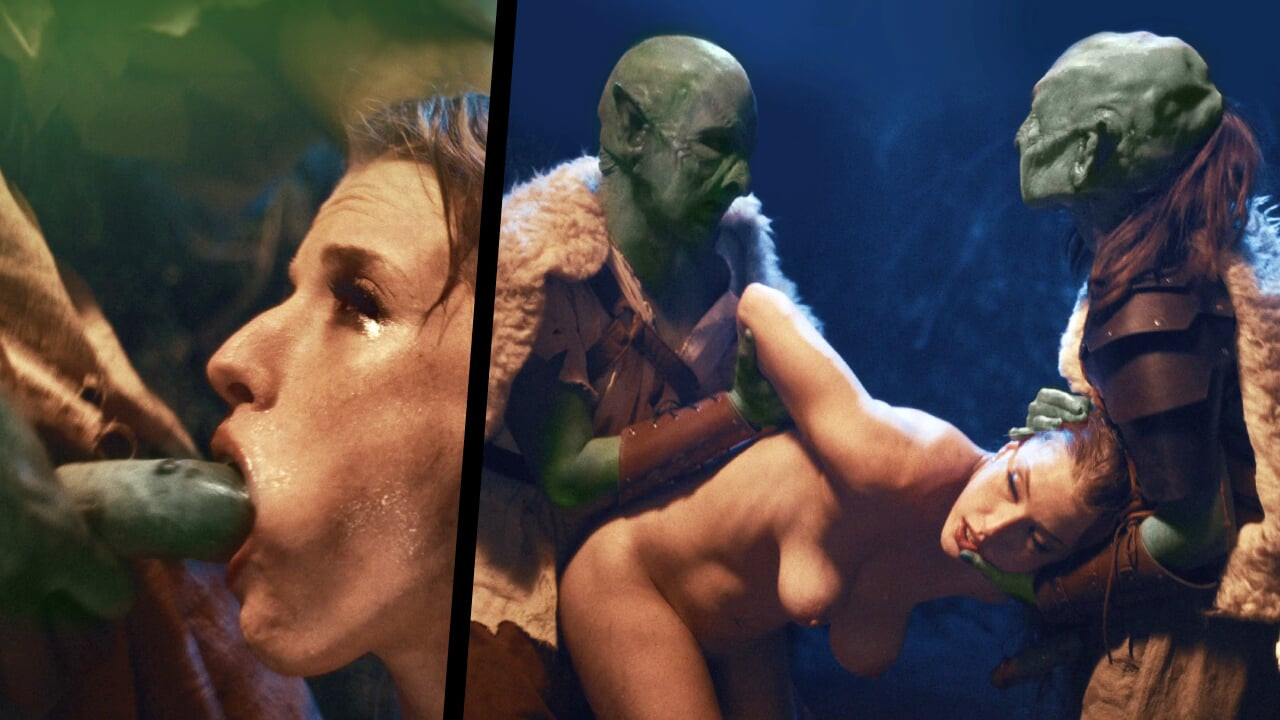 Ork goblin seks zindanı - fantezi kızıl saçlı kız köleye dönüşüyor ve ateşli dölle dolu