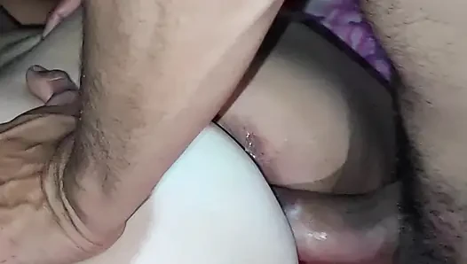 My wife's friend asked for milk and I put her doggy style on my bed.
