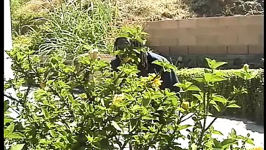 Erkek arkadaşı tenis oynarken dev horoz ile oynuyor