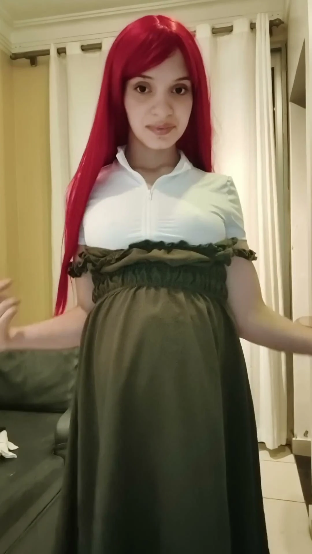 Cosplay kushina, shows off on camera and starts pussy masturbation with big dildo