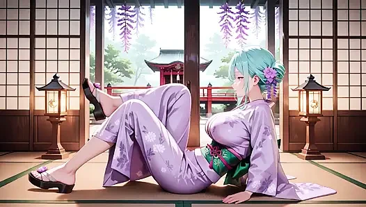 Mor kimono tanrıçası! Kırmızı Torii kapısının altındaki ıslaklığı kaldıramıyorum