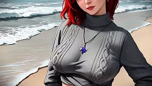 Kızıl saçlı olgun plaj hatunları - 3 boyutlu dijital sanat