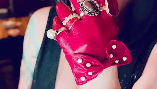 Red Leather Gloves & Rings! Smoking Tart Tina Snua Smokes A Cigarette & Shows Off Her Gloves - Smoker