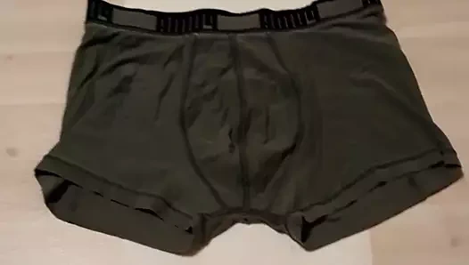 Oğlan puma iç çamaşırı üzerine bir twinks püskürtüyor