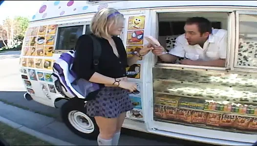 Sweet teen spreads her legs and gets fucked in ice cream truck