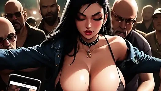 Büyük memeli sürtükler mosh çukurunda yalanıyor ve sikiliyor