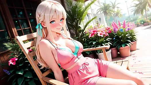 Sarışın güzeller güneşli tropikal terasta utangaçtan tamamen bağımlıya kadar özel mastürbasyon yapıyor