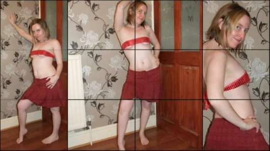 Haley mini etek ve en küçük meme tüpünde poz veriyor