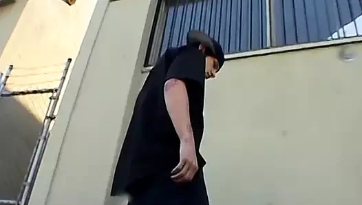Straight bad boy Ian Madrox pees outdoors while walking
