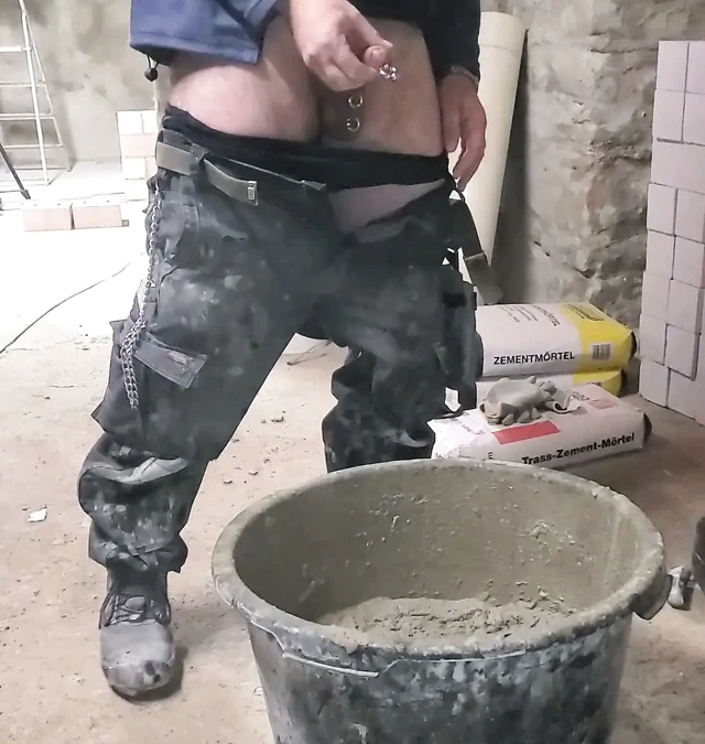 Spraying mortar construction site