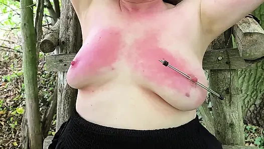Red breasts with nipple braces