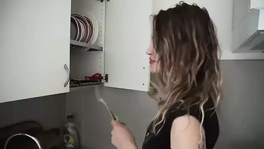 BDSM girl slap his balls