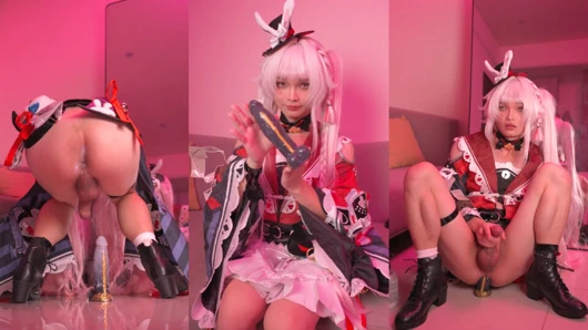 Honkai: star rail - sevimli büyük yaraklı kadın cosplay sparxie nothosaur dildoyla oynuyor ve boşalıyor.