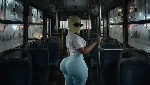 Minyon büyük götlü kız otobüste açık mavi taytla twerk yapıyor