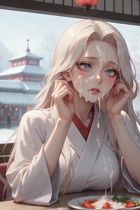 Kimono krem damlayan karlı bir kafede seksi, edepsiz baştan çıkarma - azgın, sert porno!