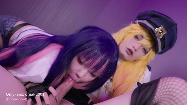 Panty&Stocking - Sevimli kız Aku ve femboy Aroma cosplay Stocking & Panty oral ve seks