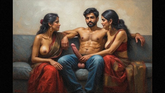 Indian threesome sex big cock with two hot bhabhi