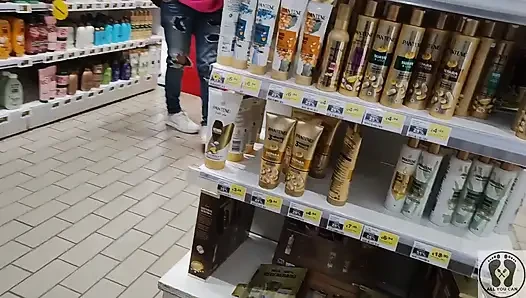Crazy Rebeca Addams in Jeans Buttcrack at the Supermarket