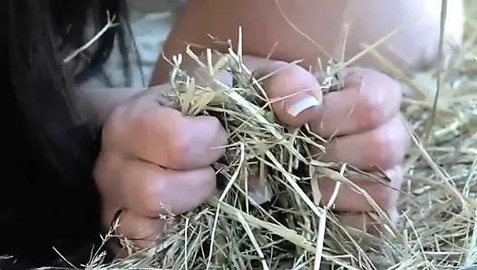 Esmer kadın samanda sikişiyor