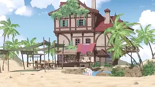 Genshin impact - ayaka, barbara ve nilou'nun aether ile gizli plaj seksi - baştan çıkarıcı inliyor - 3d nsfw animasyon