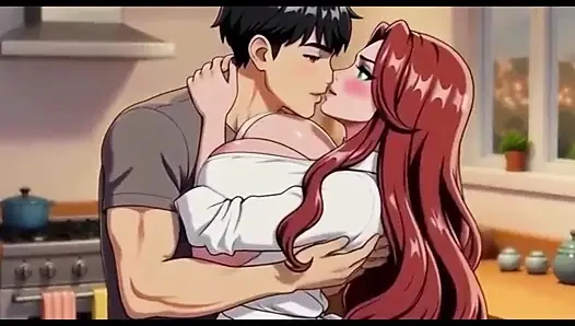 Üvey anne üvey oğluna mutfakta seksi tarzda özel bir rekrep öğretiyor
