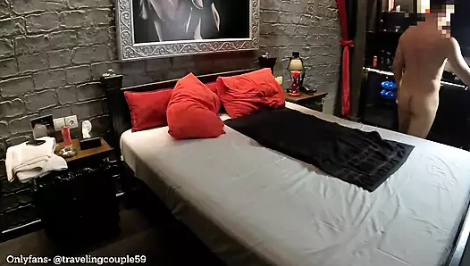 Slut wife has sex with stranger in a BDSM room while hubby is recording them, wife cheating, cuckold wife, cuckold couple