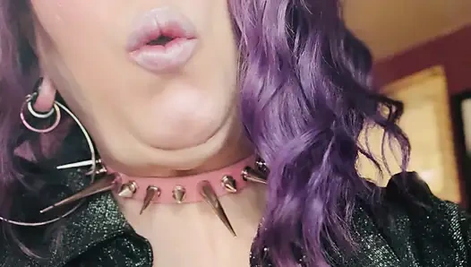 Purple Haired Smoking Goth Tina Snua Smokes Close Up - Coughing Smoke Drifts OMI OME Snap Inhales