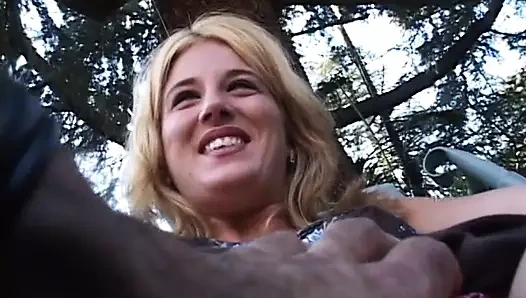 Bubbly blonde gets her asshole stretched by long white tool