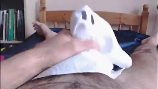 Halloween jerkoff with cock wrapped in a spooky handkerchief
